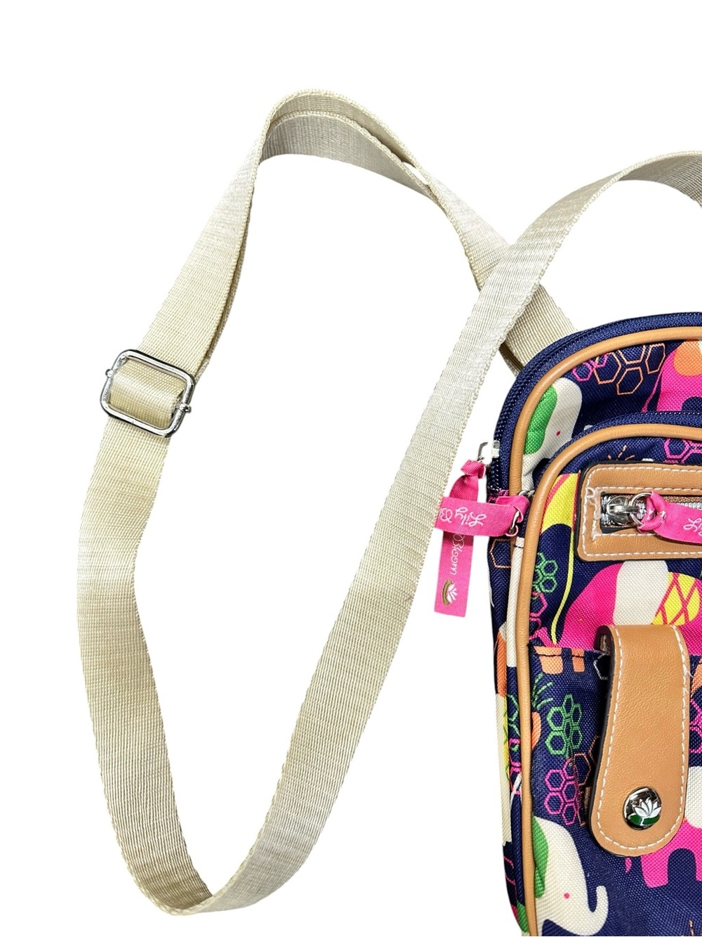 Lily Bloom Elephant Print Crossbody Bag Navy Multi Color Travel Purse - Picture 4 of 8